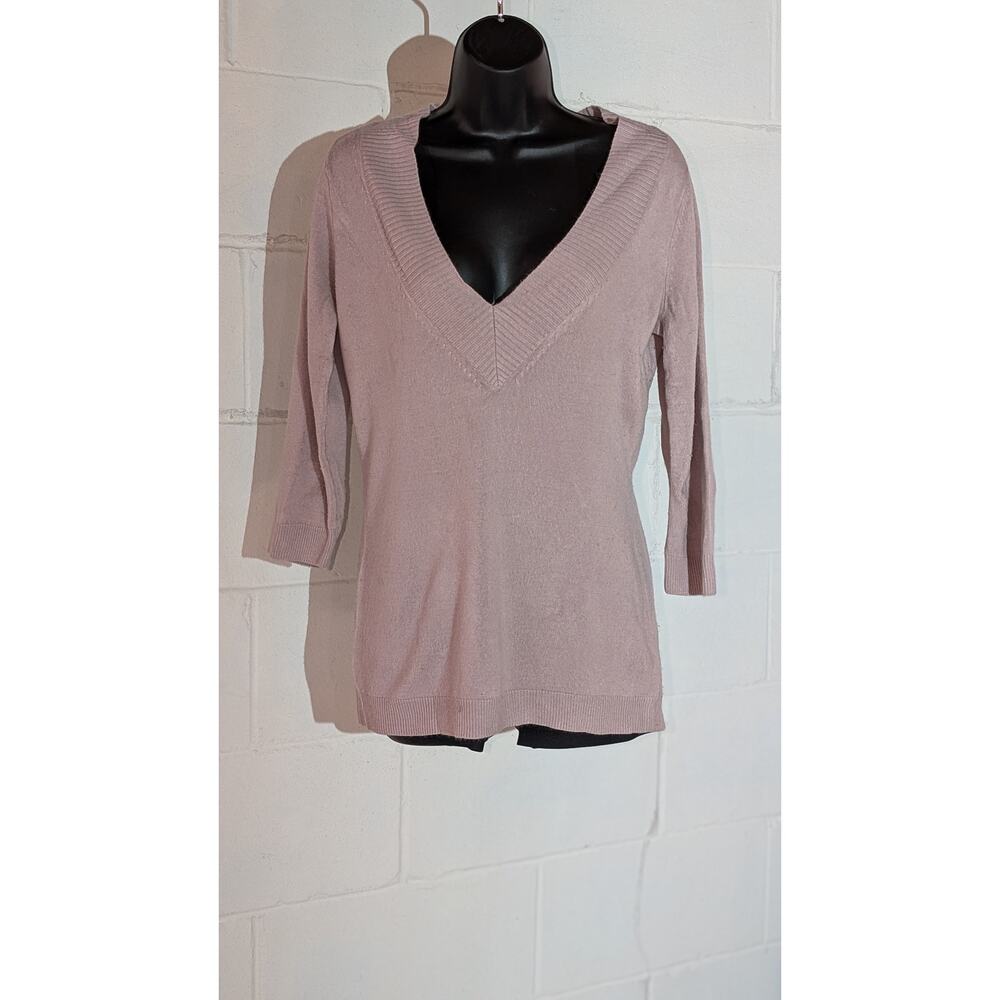 New York & Company V-Neck 3/4 Sleeve Soft Knit Top Pullover Sweater Medium